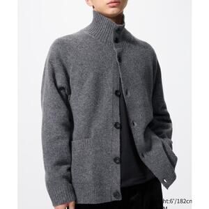Uniqlo Souffle Yarn Stand Collar Cardigan in Dark Gray